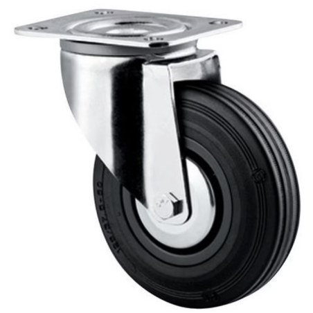 Rodízio Giratório G-160mm, Borracha Preta