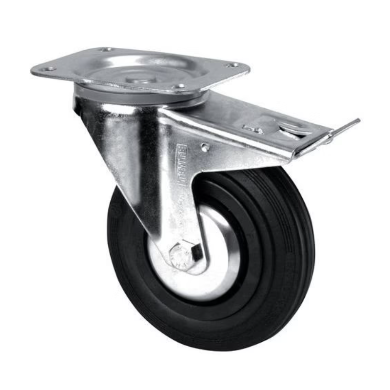 Rodízio Giratório c/ travão 140mm, Borracha Preta