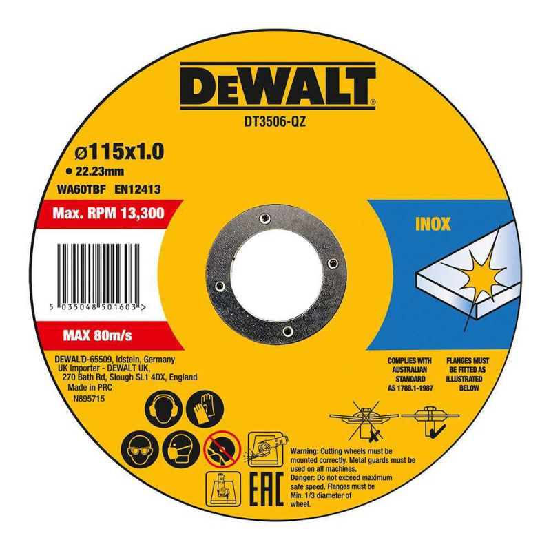 Disco Corte Inox 115x1.0x22.2, Dewalt (emb.10)