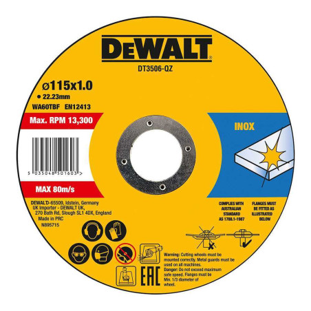 Disco Corte Inox 115x1.0x22.2, Dewalt (emb.10)